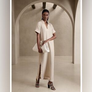 Banana Republic Cruz linen maxi dress washed stone beige XXS